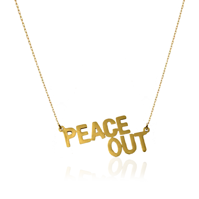 IOAKU Statement Quote Mini Peace Out halskjede gull stål
