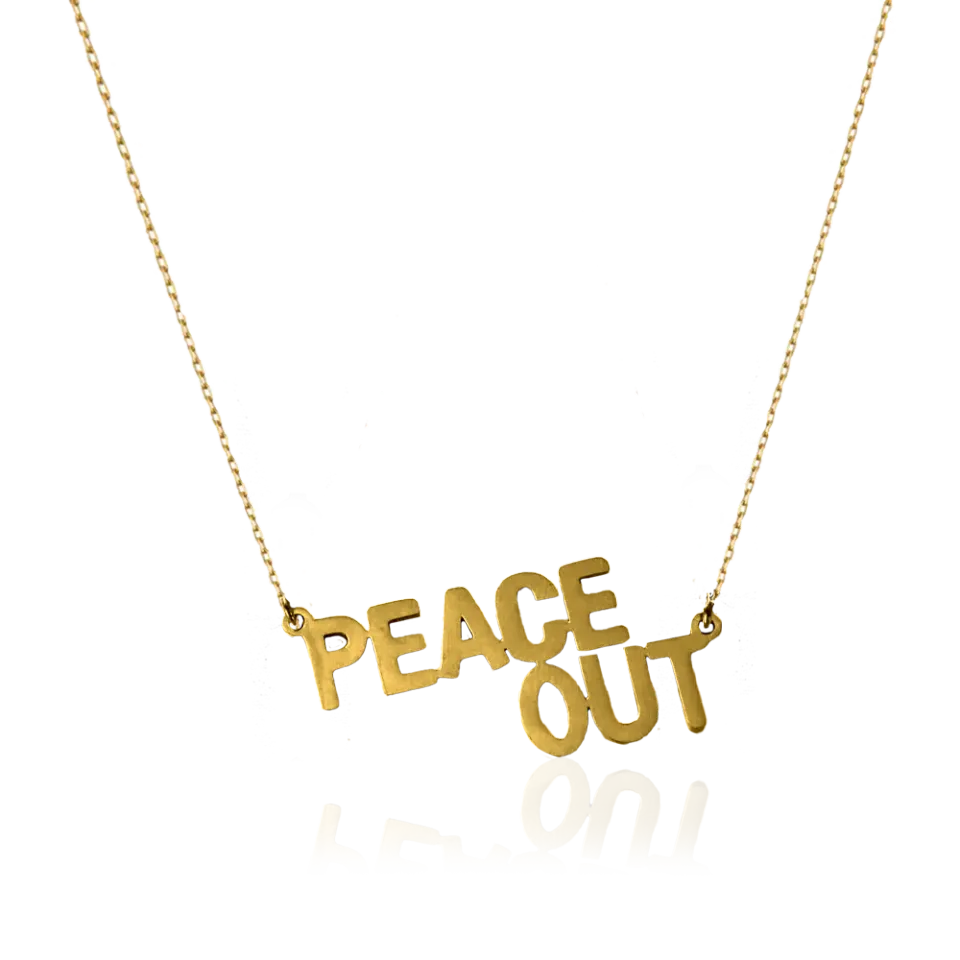 IOAKU Statement Quote Mini Peace Out halskjede gull stål