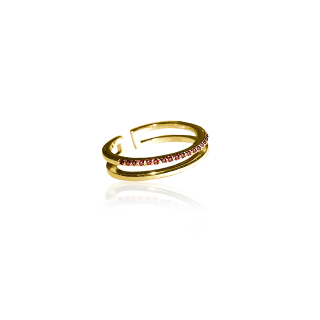 IOAKU Plain Crystal Twin ring rød gull justerbar