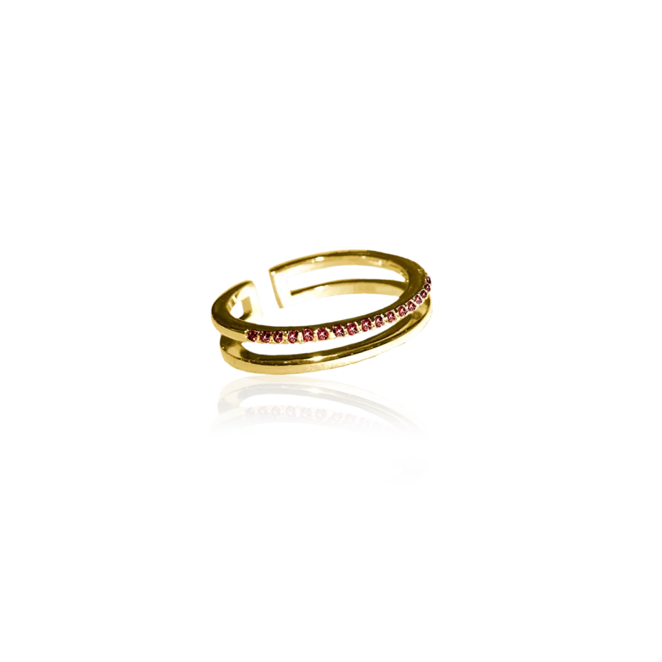 IOAKU Plain Crystal Twin ring rød gull justerbar