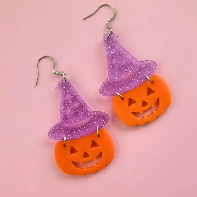 MiniKitty Witch Pumpkin øredobber halloween sølv