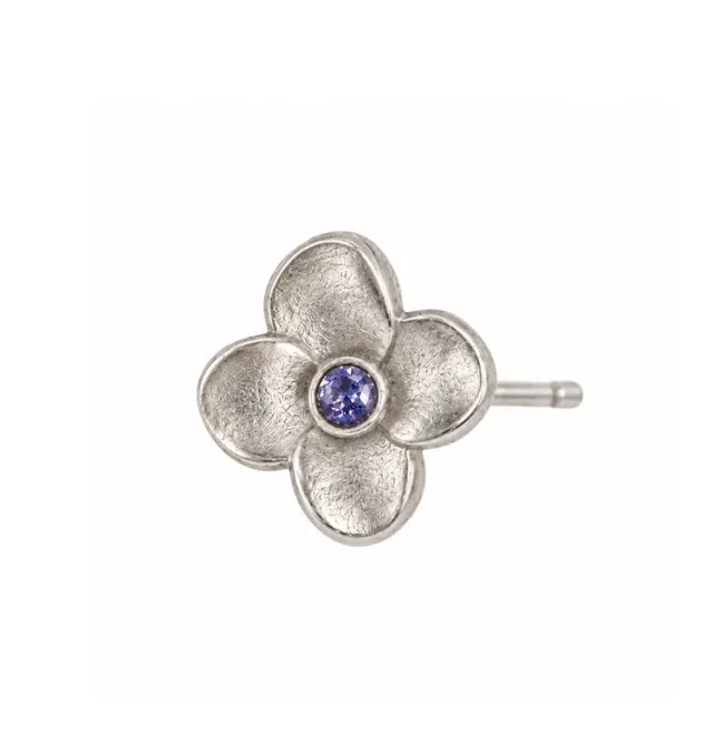 Wos Blue Flower stud sølv blå single 0,4 cm