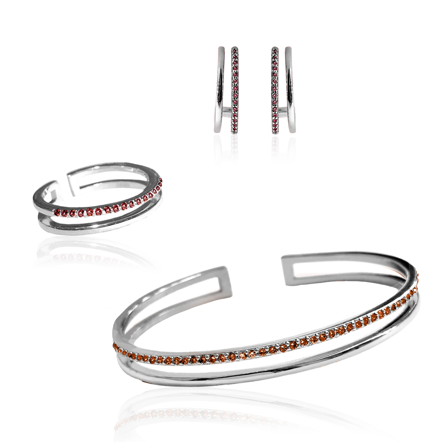 IOAKU Plain Crystal Twin smykkesett rød gull 3 deler