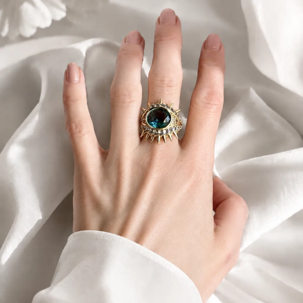 IOAKU Elecktra Sparkle Eye ring gull blå str 8
