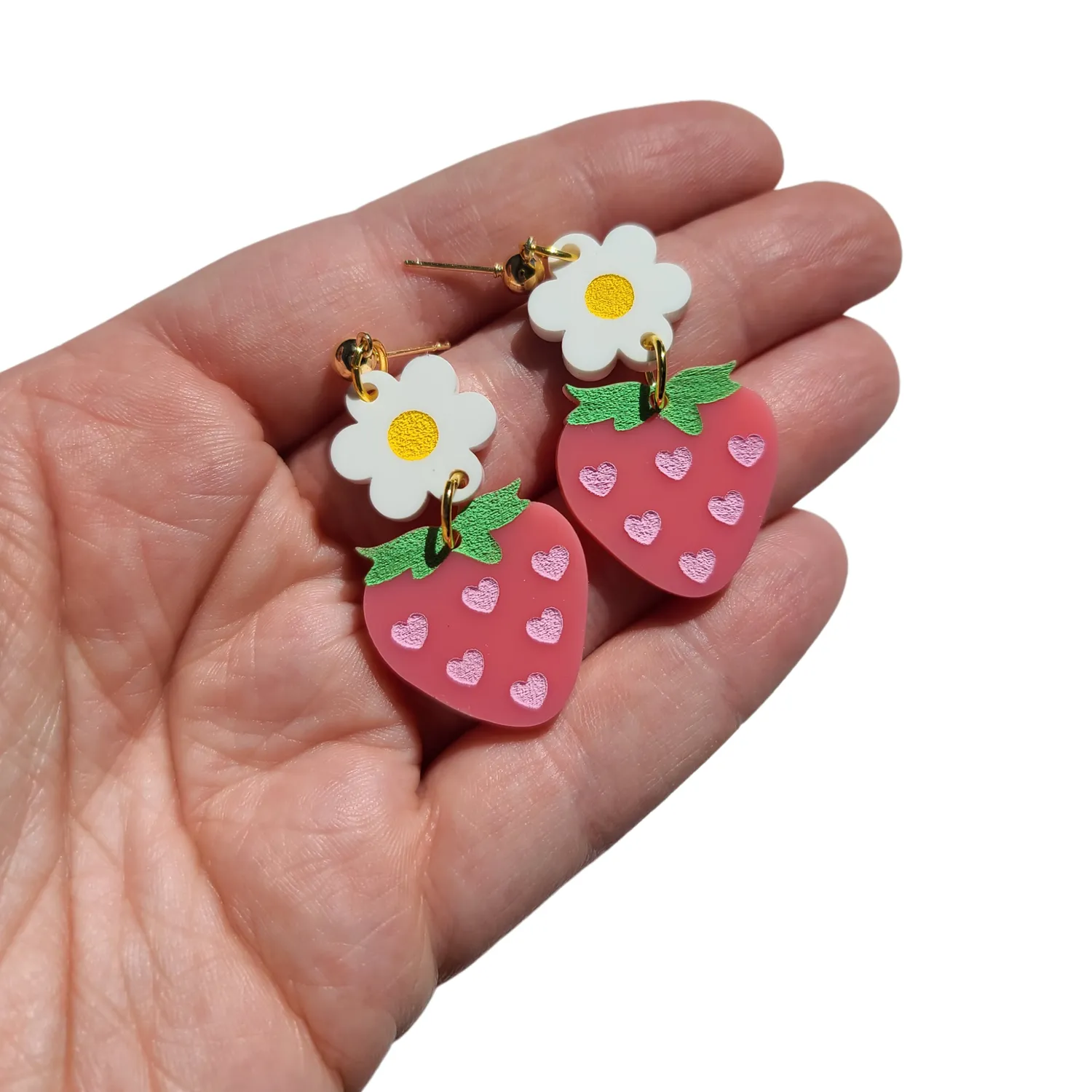 MiniKitty Strawberries Daisies øredobber akryl