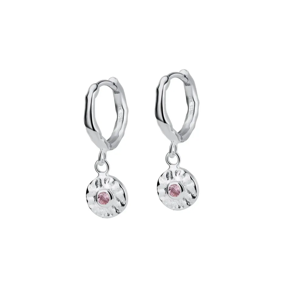 Wioga Charlene øreringer sølv rosa zirkonia 3 cm