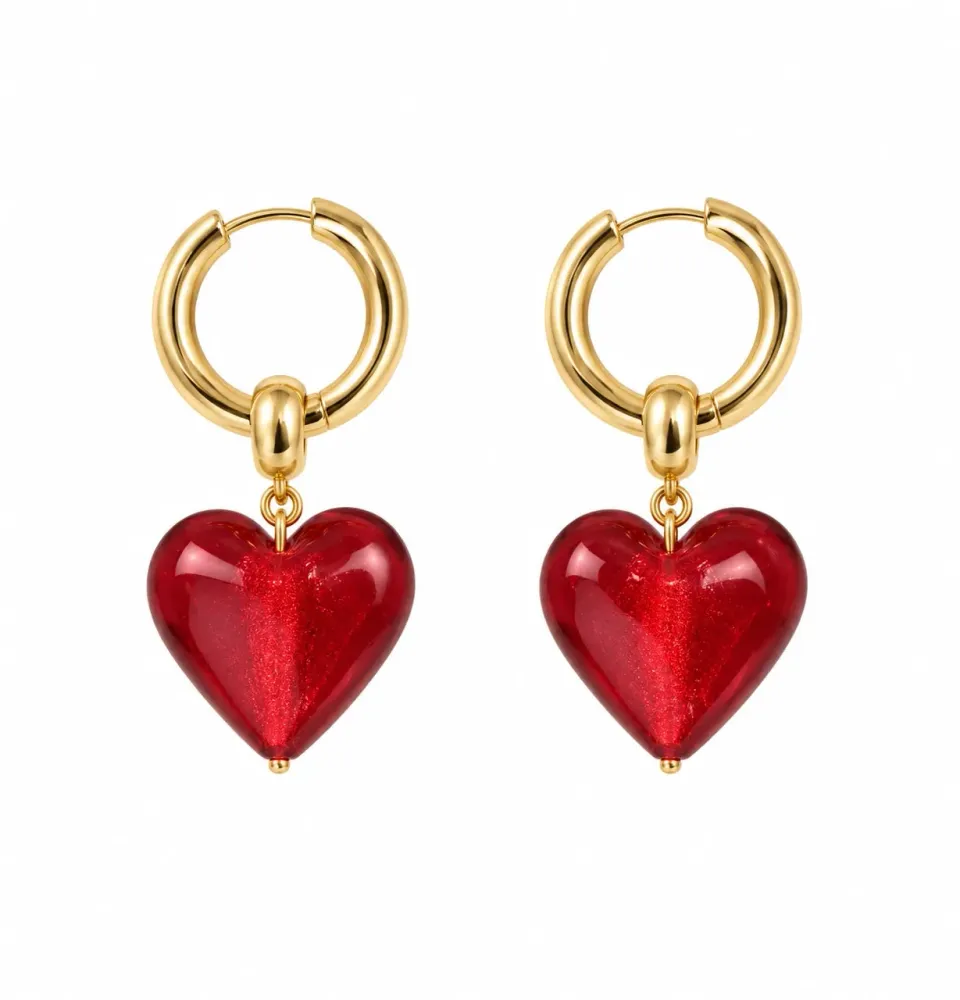 Wos Up I Heart You øredobber rød glass 4,5 cm