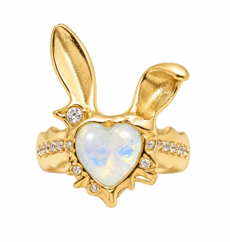 Wos Bunny Ring ring gull hjerte 17 mm
