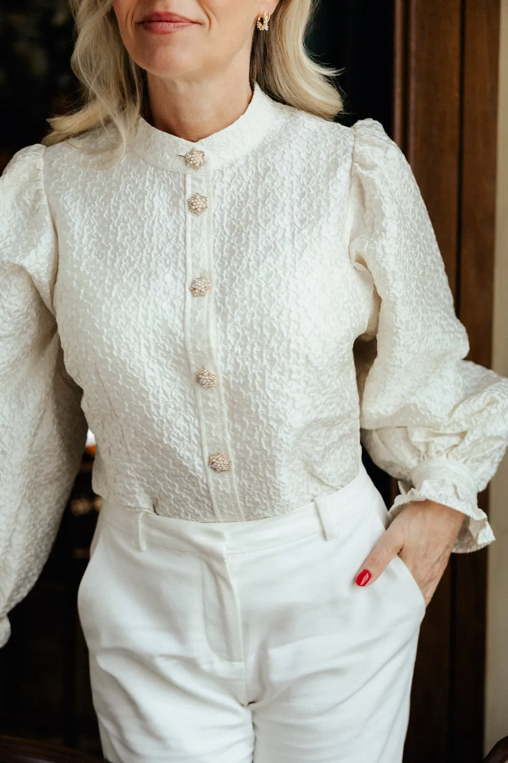 Janne Formoe Puffogfjongblusen bluse Bright White slimfit