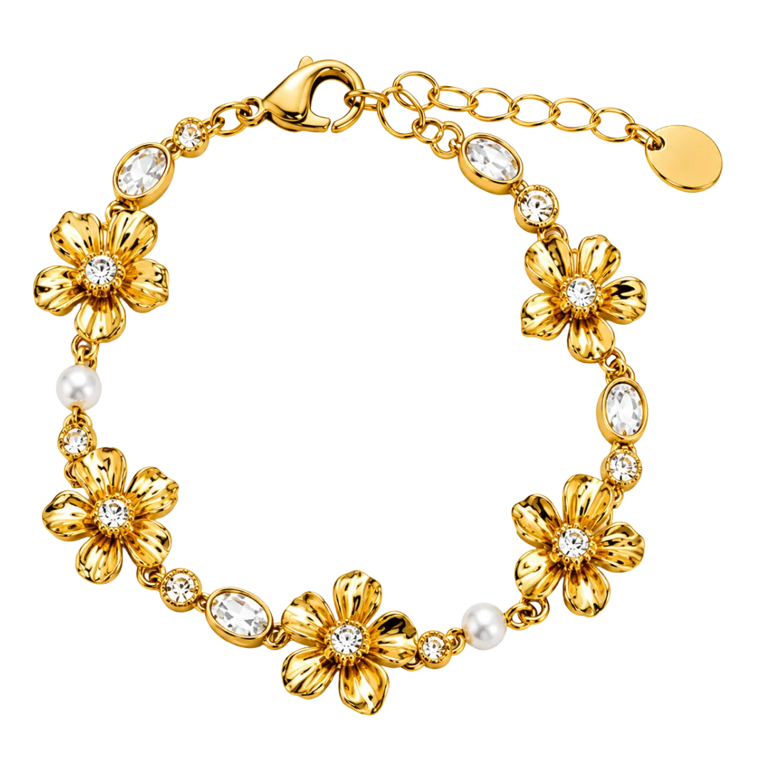 IOAKU La Fleur Garden armbånd hvit gull blomst