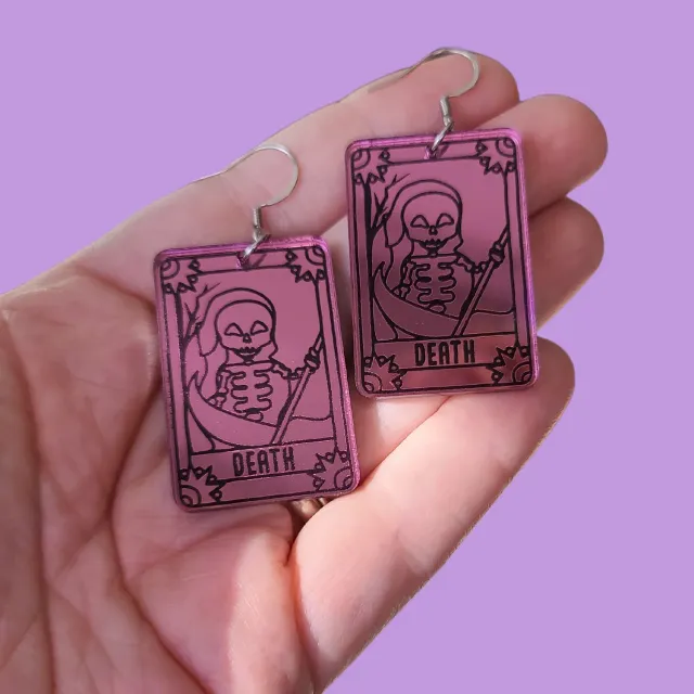 MiniKitty Tarot Death øredobber rosa speilakryl