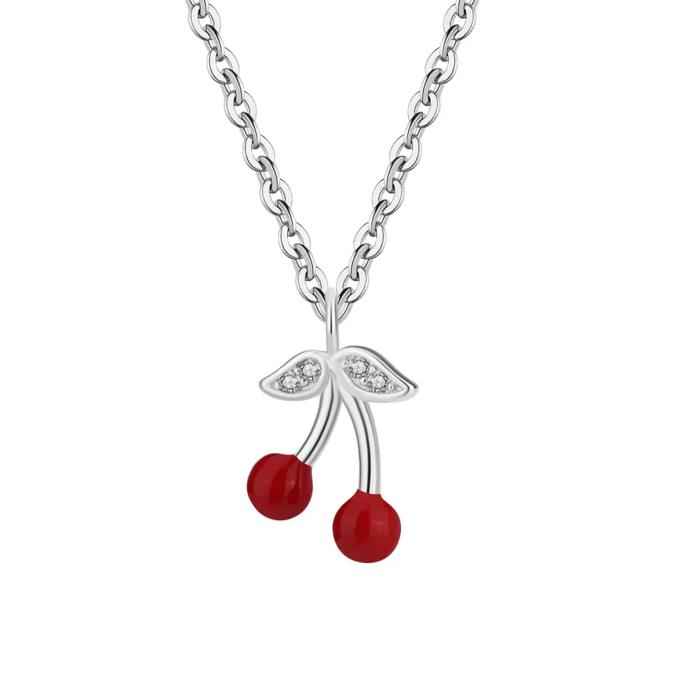 Wioga Cherry halskjede sølv rød 45+5 cm