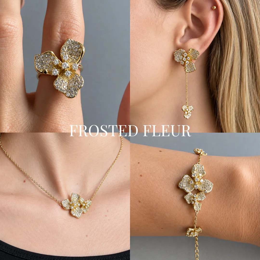 IOAKU Frosted Fleur smykkesett gull 4 deler
