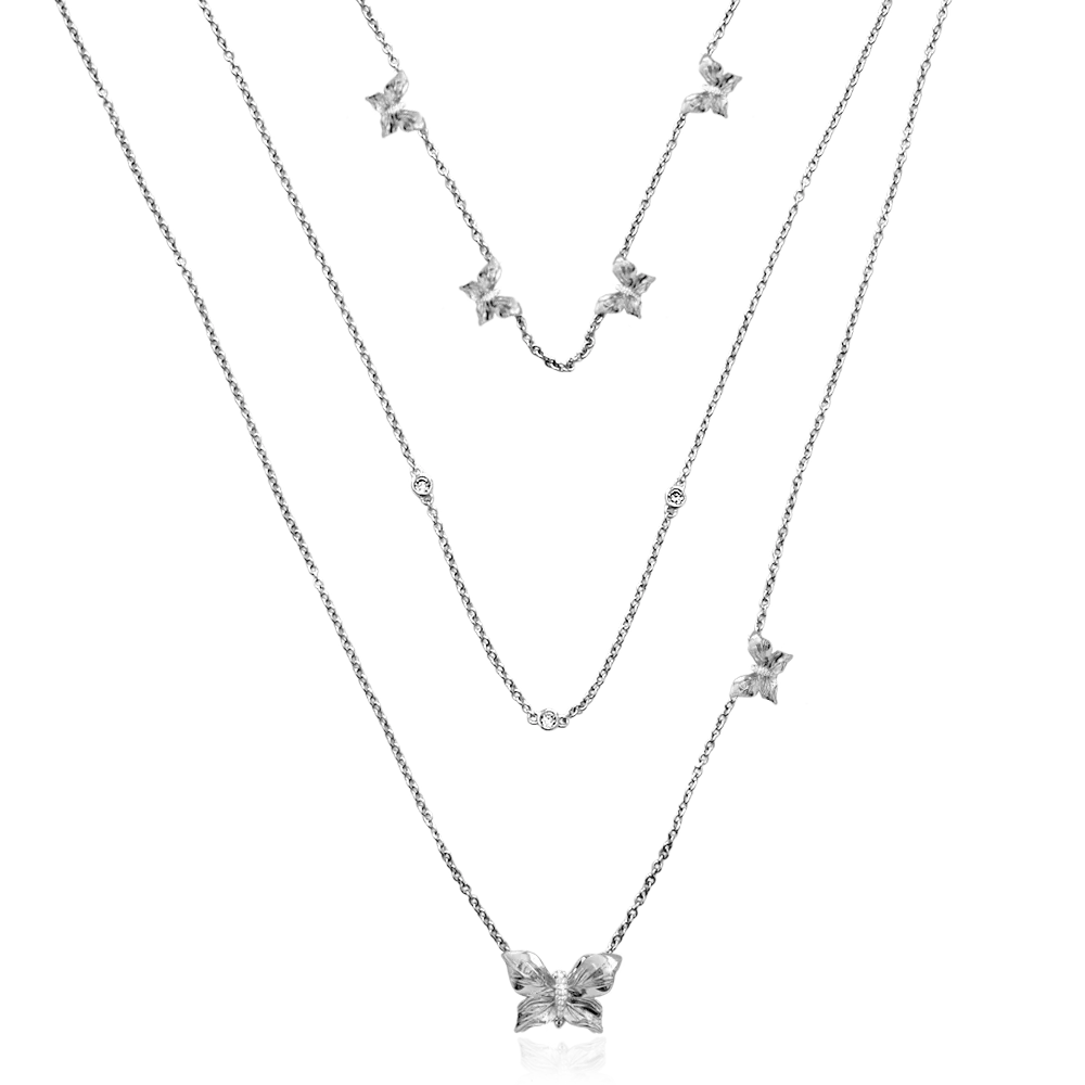 IOAKU Papillon Crystal Multi kjede gull 3-delt
