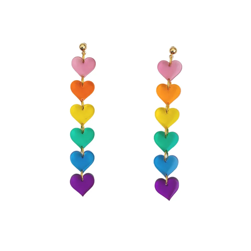 MiniKitty Rainbow Hearts Pride øredobber gjennomsiktig akryl