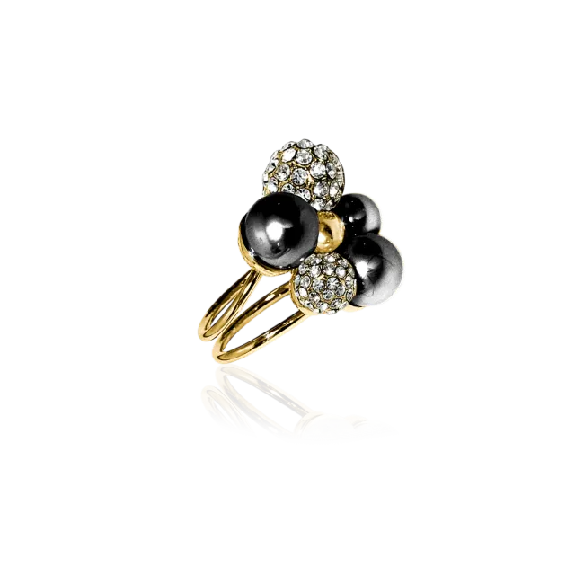 IOAKU Berry Pearl Sparkle Maxi ring svart justerbar perle