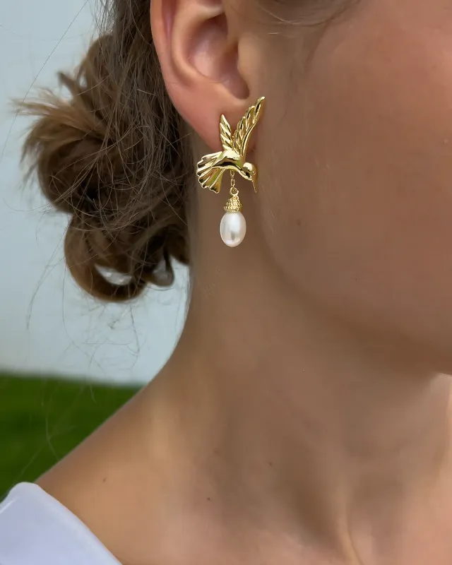 IOAKU Nectar Hummingbird øredobber gull perle