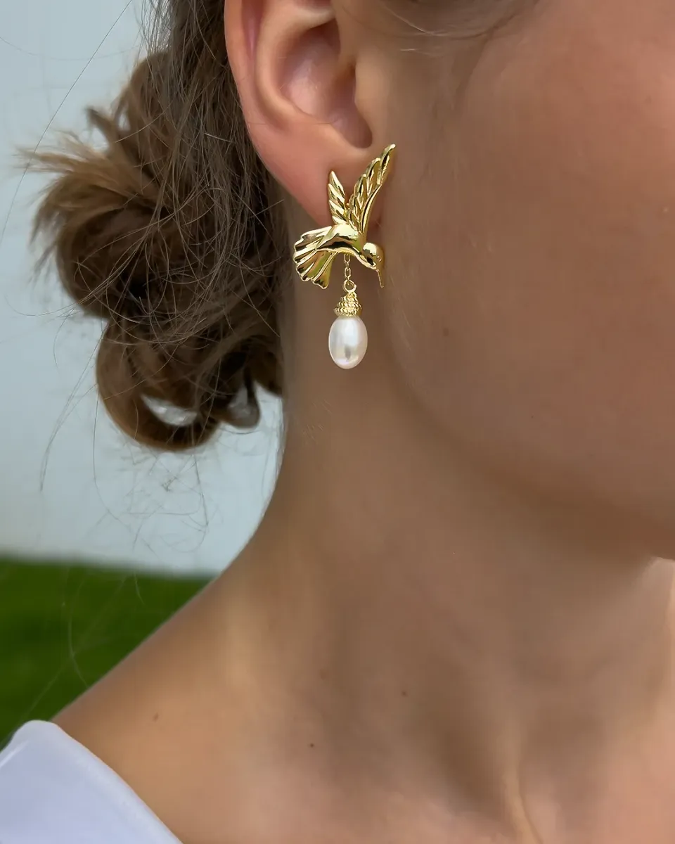 IOAKU Nectar Hummingbird øredobber gull perle