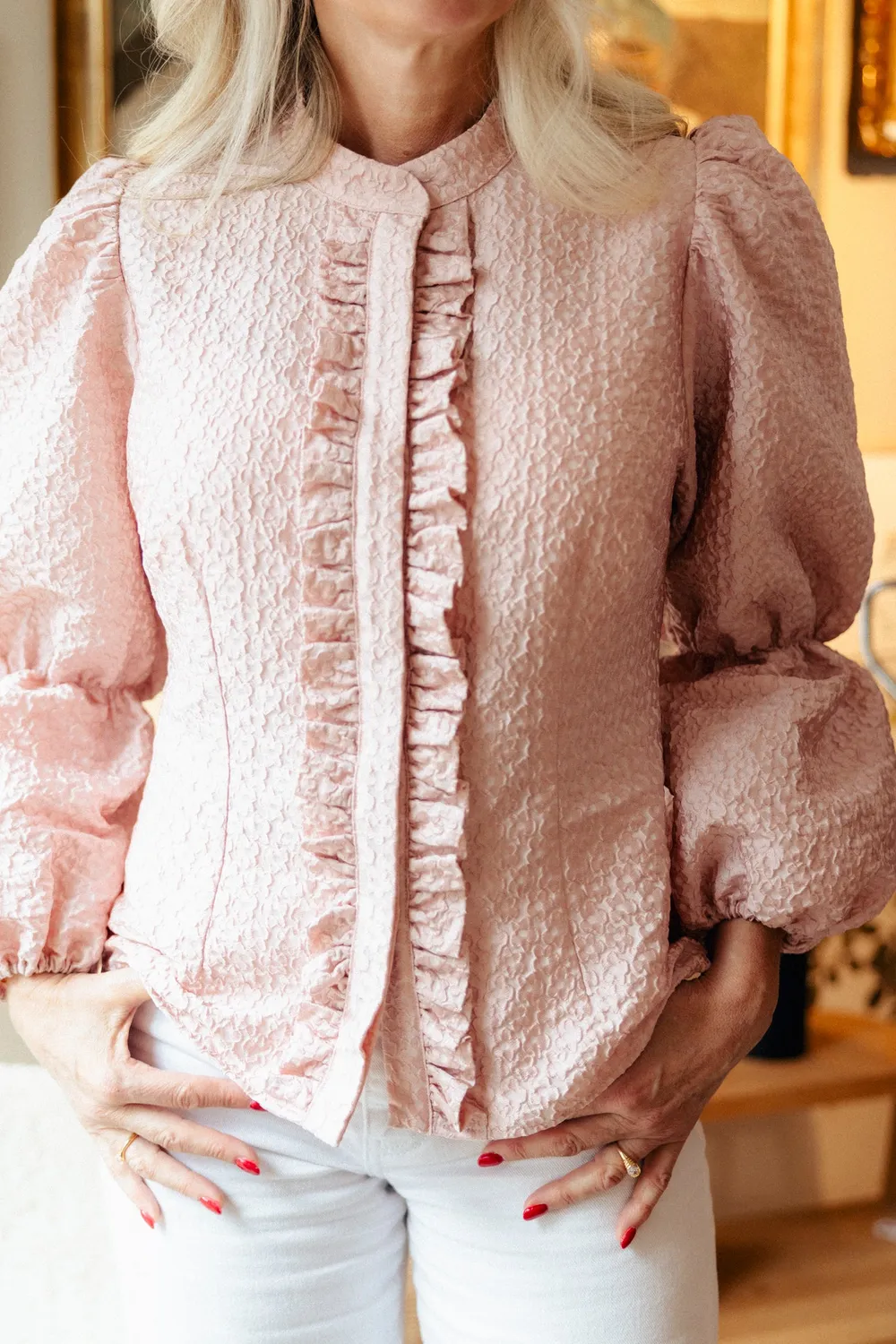 Janne Formoe Puffmedpaffblusen bluse Pink puffermer