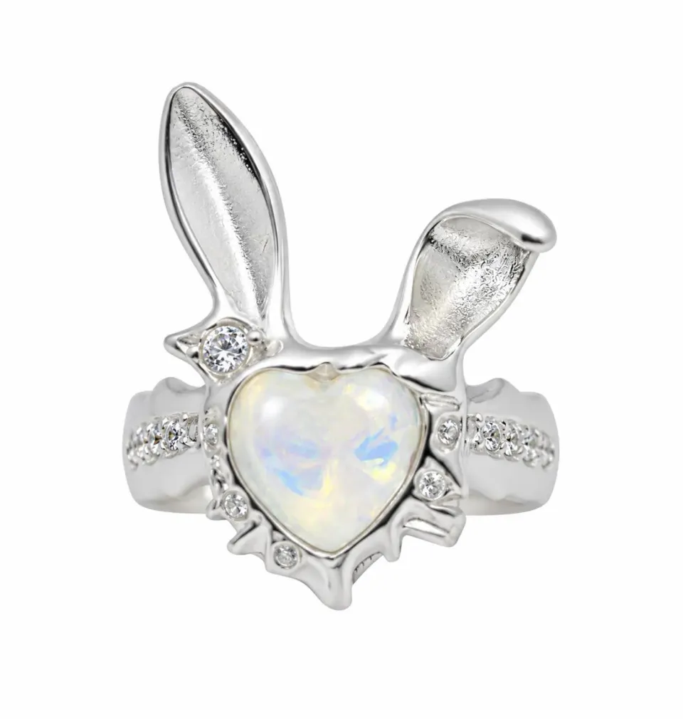 Wos Bunny Ring ring sølv 16 mm zirkonhjerte