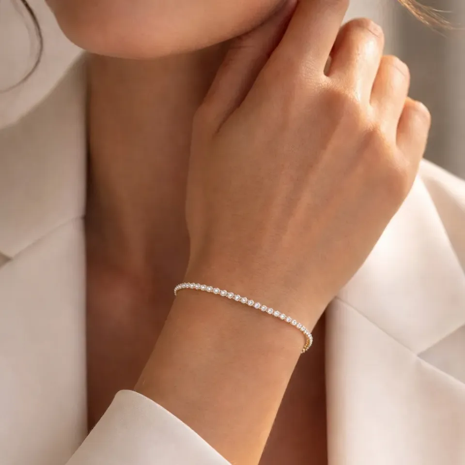 IOAKU Tennis Crystal armbånd 3 mm hvit gull