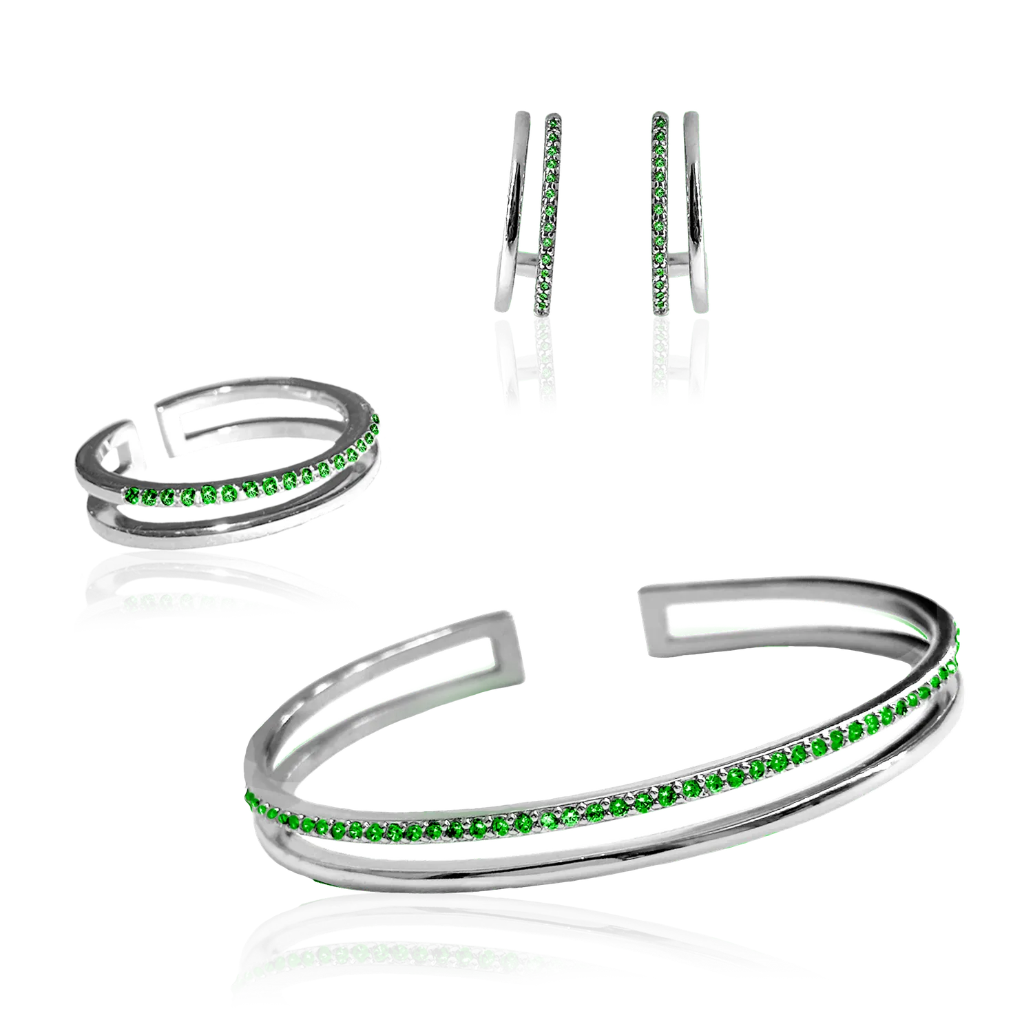 IOAKU Plain Crystal Twin smykkesett grønn gull