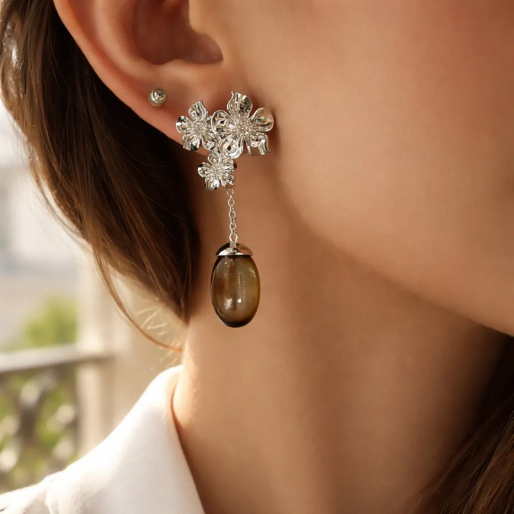 IOAKU La Fleur Trio Moonstone Pearl øredobber brun gull