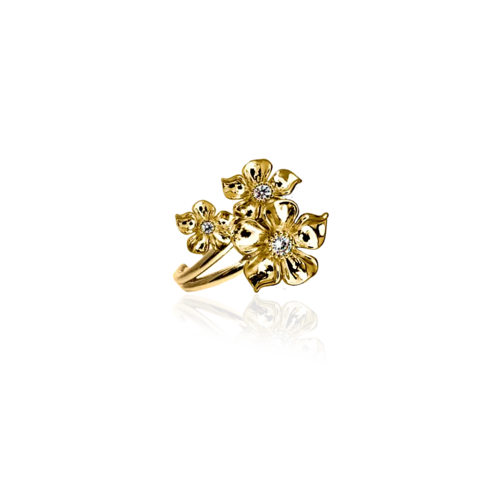 IOAKU La Fleur Iconic Trio ring gull str 7 blomst