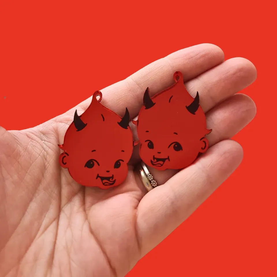 MiniKitty Devil Kewpie Babies øredobber rød speilakryl