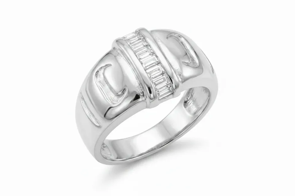 IOAKU Crystal Signet ring sølv krystall str 7 vanntett