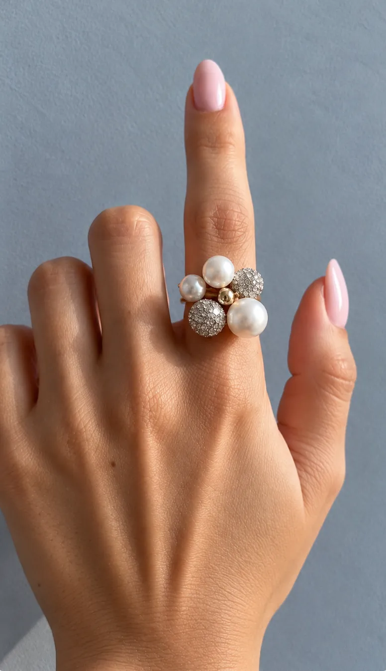 IOAKU Berry Pearl Petite Maxi ring gull str 7 perle
