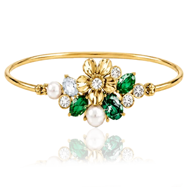 IOAKU La Fleur Garden cuff gull smaragd 16 cm