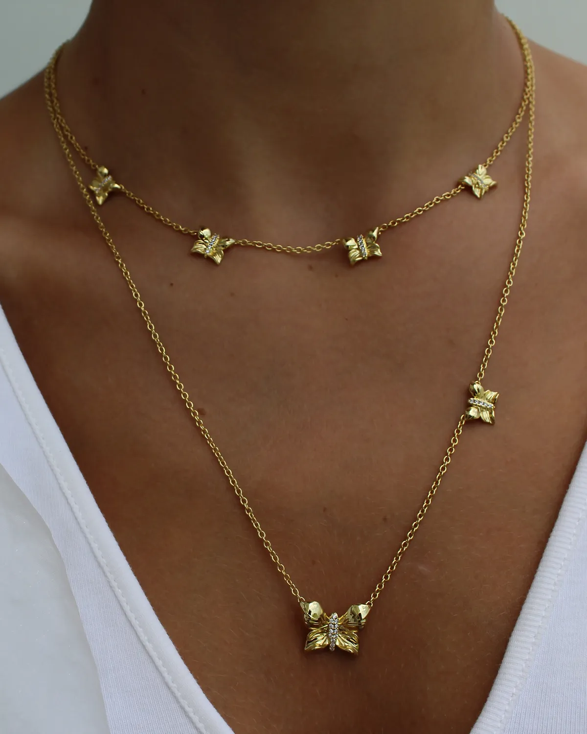 IOAKU Papillon Crystal Multi kjede gull 3-delt