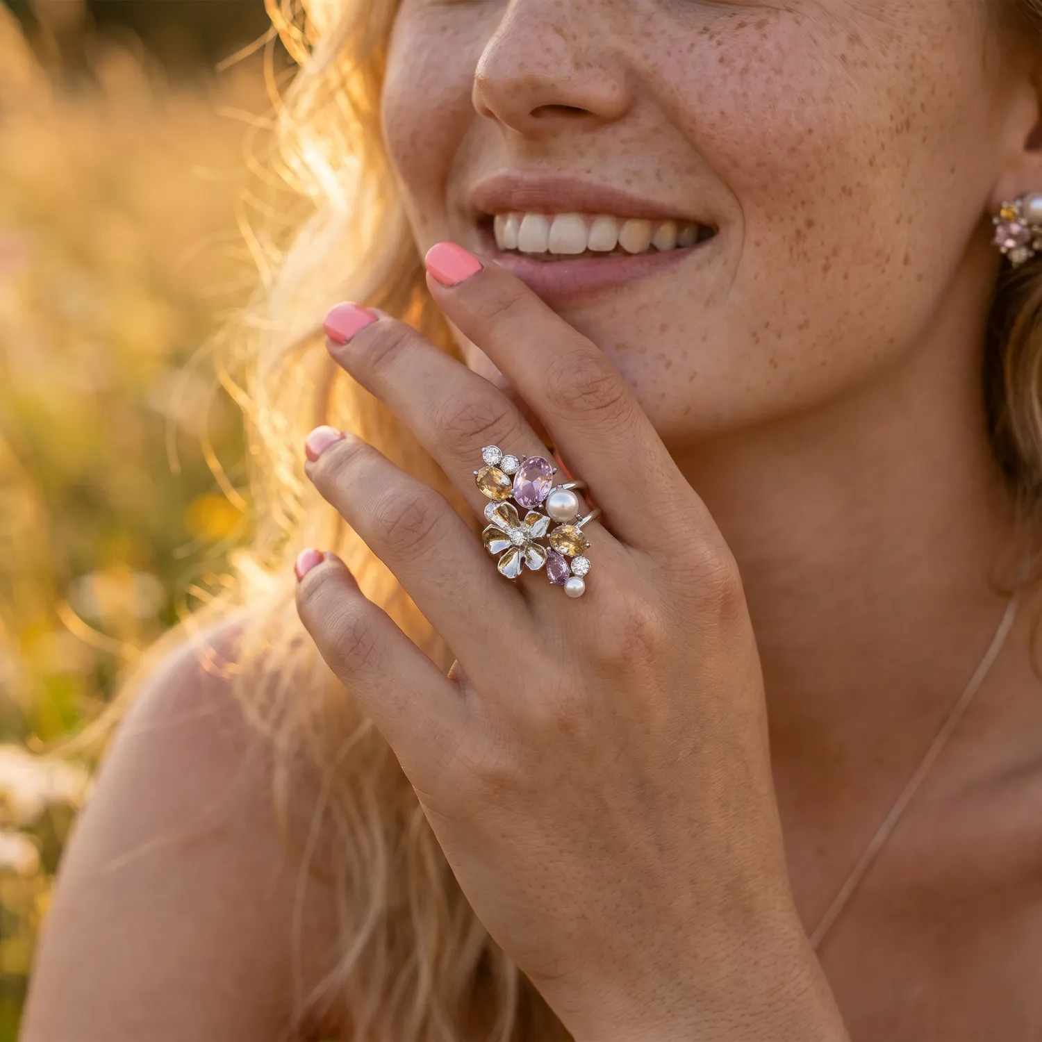 IOAKU La Fleur Sirène Garden Ring rosa gull str 7