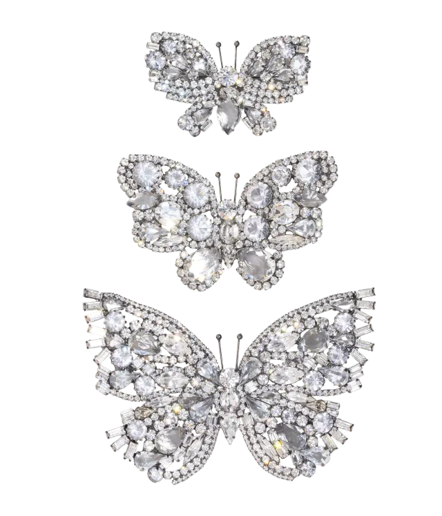 Loren Hope Butterfly Trio brosje krystall 3-pak vintage