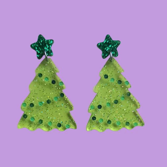 MiniKitty Green Jelly Trees øredobber glitter jul
