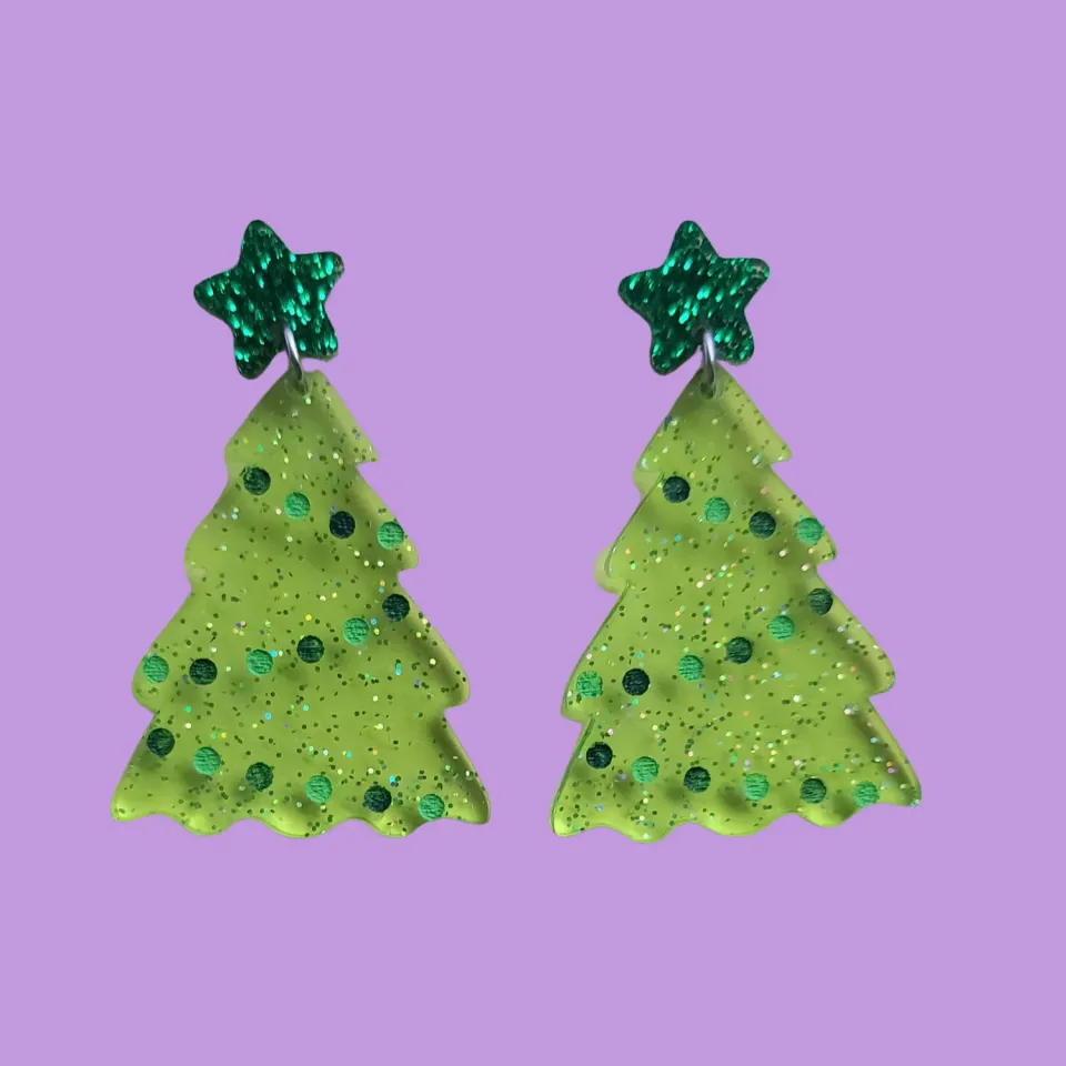 MiniKitty Green Jelly Trees øredobber glitter jul