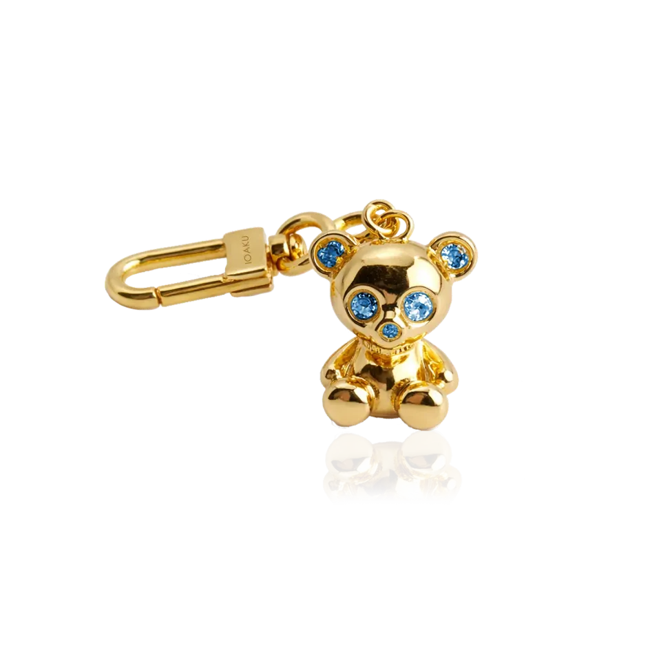 IOAKU Bear Skeleton veskeanheng blå messing 3cm