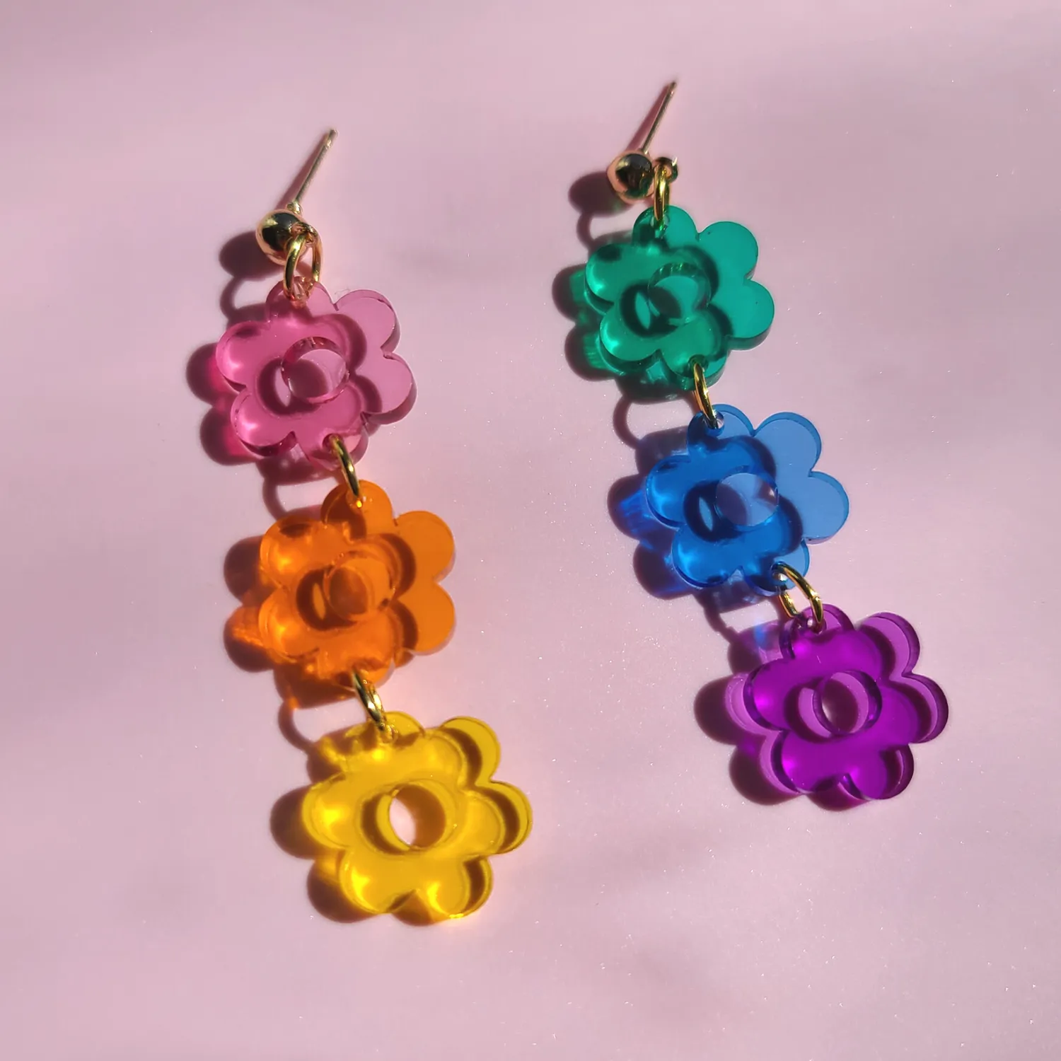 MiniKitty Triple Rainbow Flowers øredobber transparent