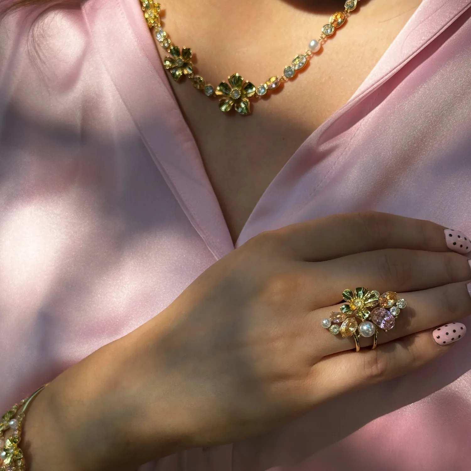 IOAKU La Fleur Sirène Garden Ring rosa gull str 7