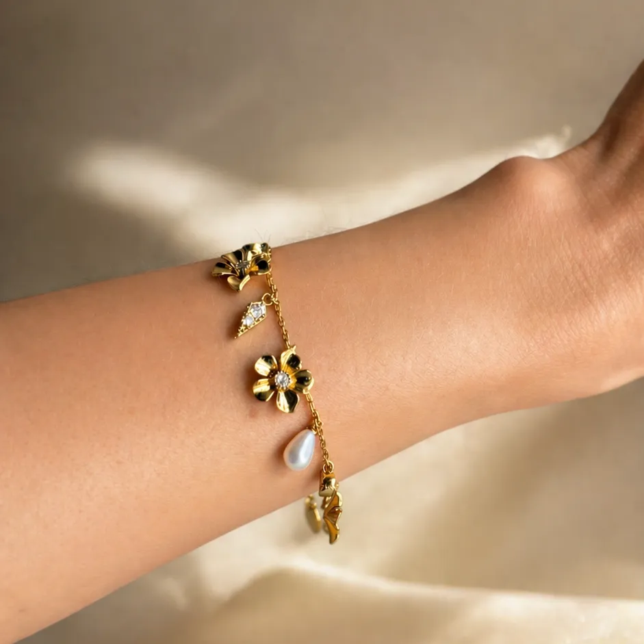 IOAKU La Fleur Chic armband gull 16+5 cm perle