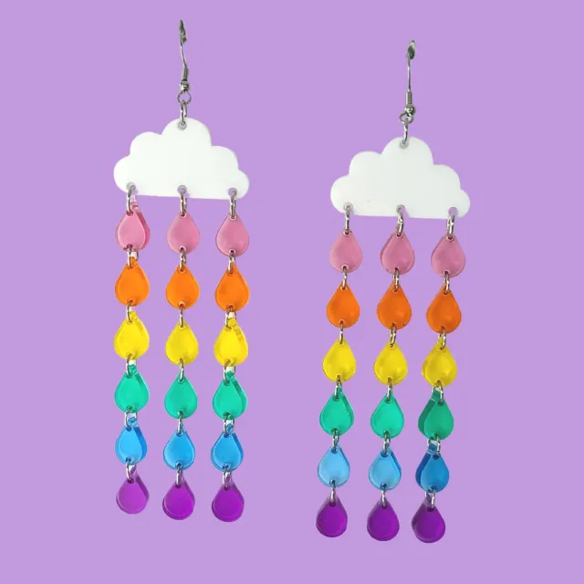 MiniKitty Raining Rainbow Clouds øredobber lette farger