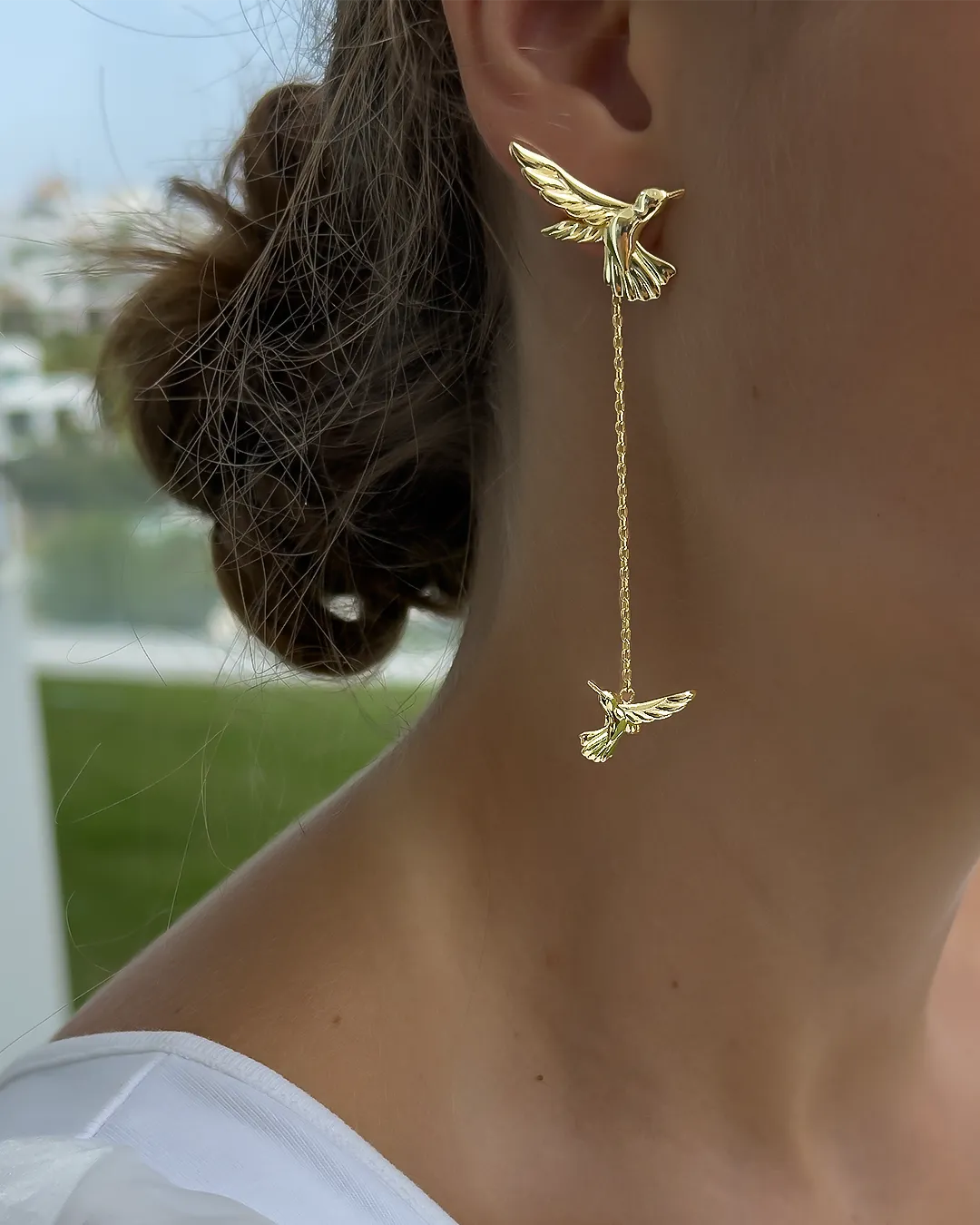 IOAKU Hanging Nectar øredobber gull kolibri stål