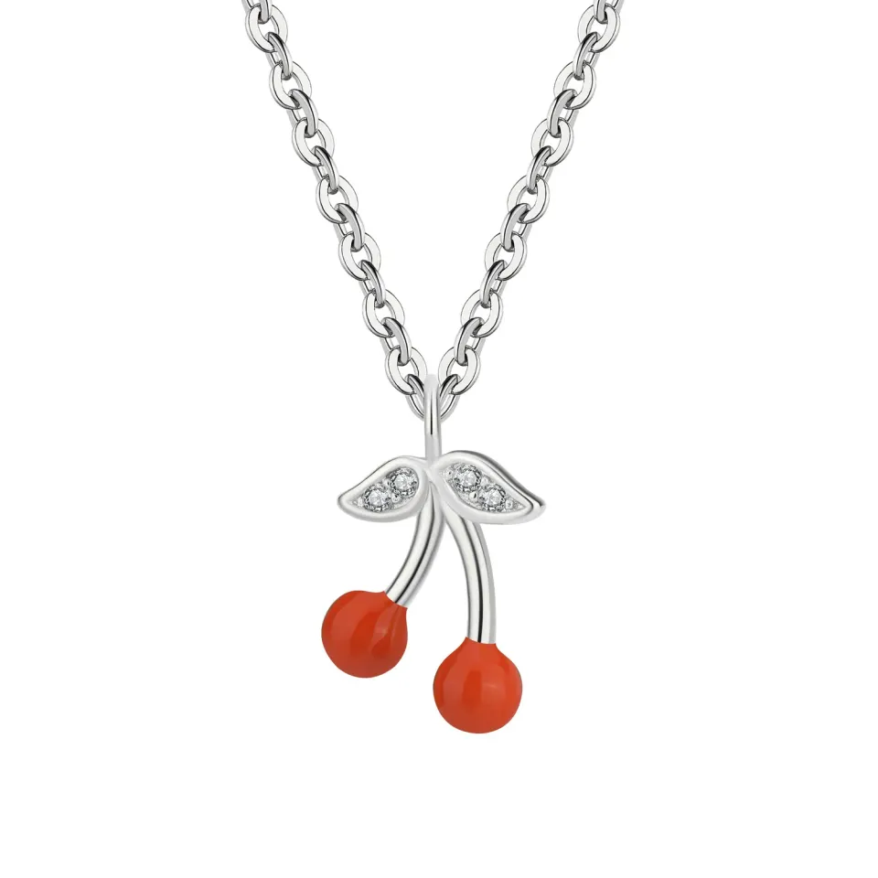Wioga Cherry halskjede sølv oransje 45+5 cm
