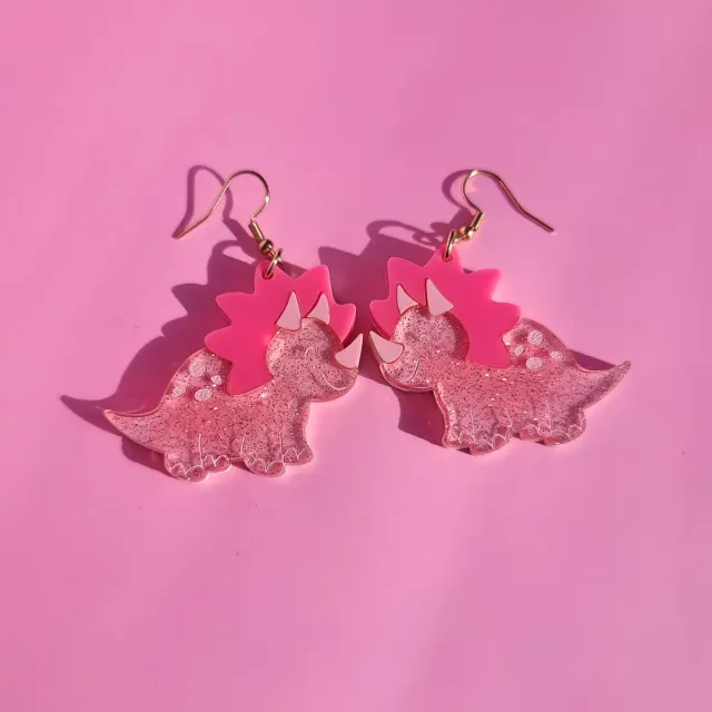 MiniKitty Pink Dinos øredobber rosa 1 par akryl