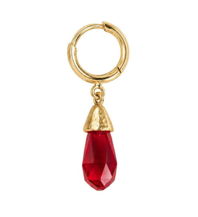 Wos Veja crystal drop single øredobb rød/gull glass