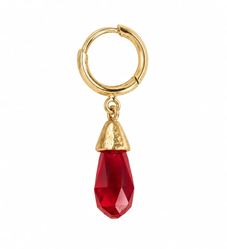 Wos Veja crystal drop single øredobb rød/gull glass