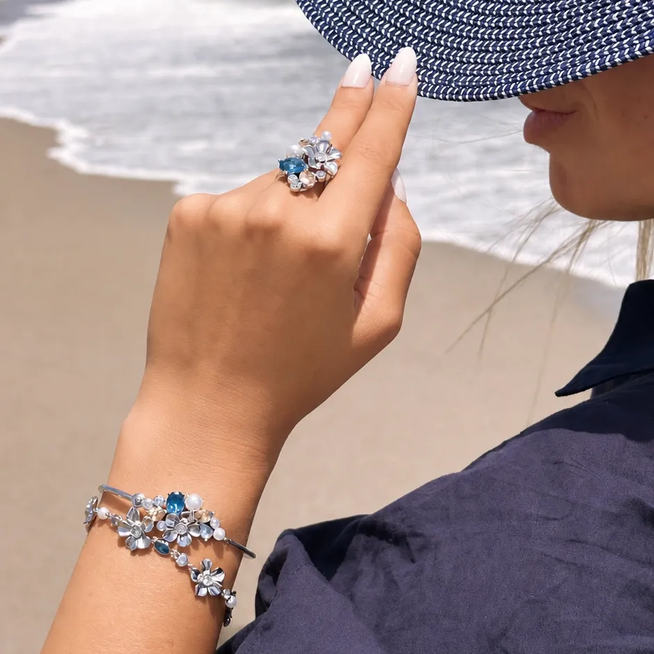IOAKU La Fleur Sirène Garden cuff armbånd blå gull M/L