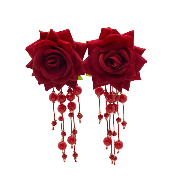 Wos Emilia øredobber rød rose 14 cm