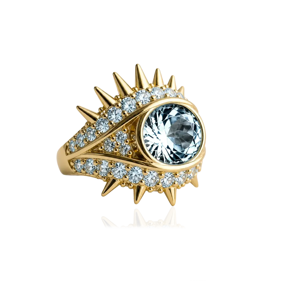 IOAKU Elecktra Sparkle Eye ring gull blå str 8